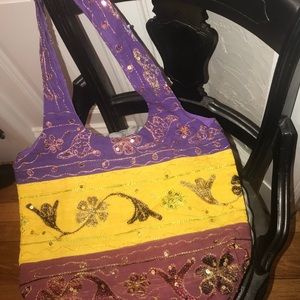 Purple Yellow Red & Burgundy Purse w/ Gold Detail
